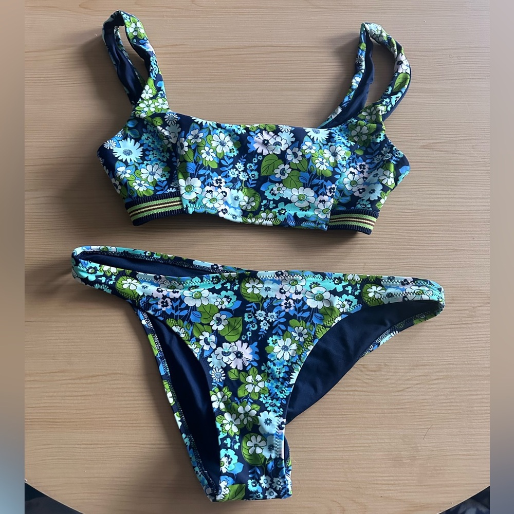 Aerie Floral Bikini Set in Navy and Green